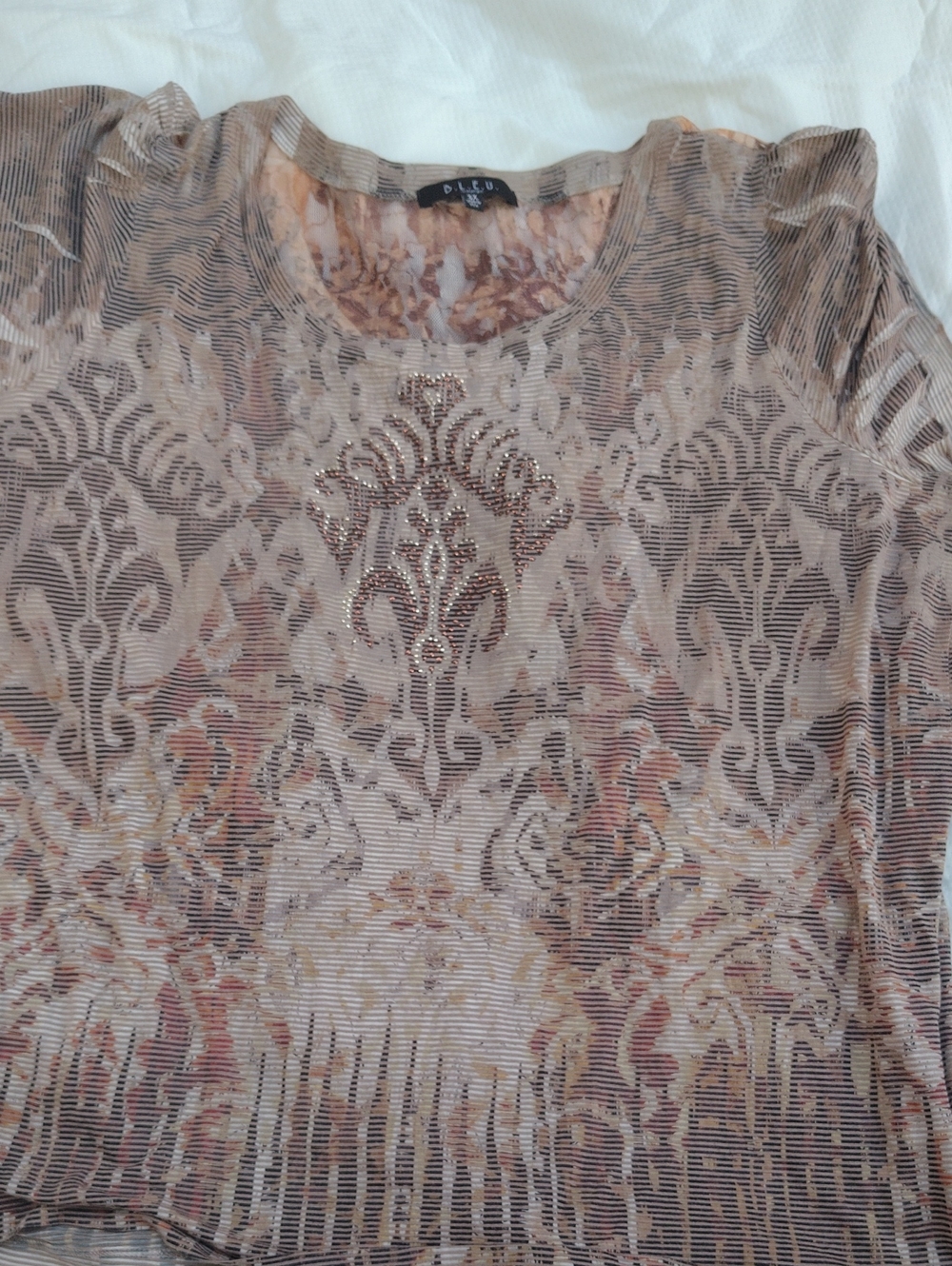 B.L.E.U. Beige and Brown Long Sleeve Patterned Top 3x